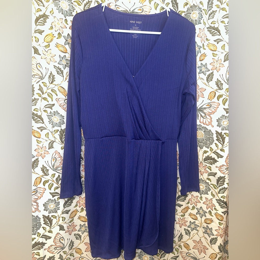 Nine West Deep Blue Long Sleeve Dress